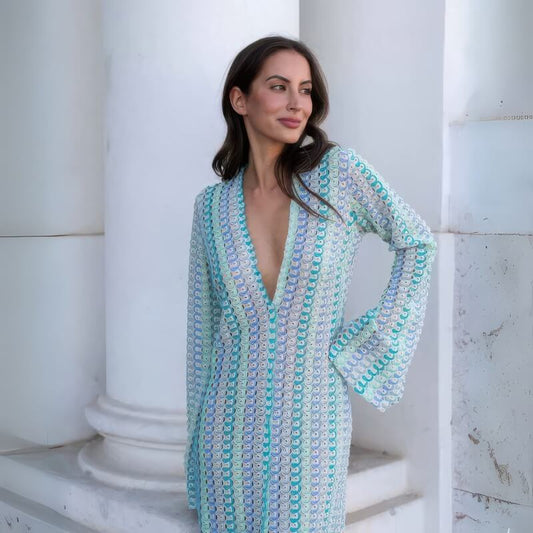 Robe Kimono Tricoté Bleue