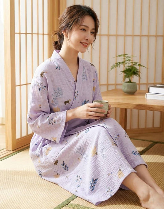 Robe Pyjama Kimono Coton Crêpe